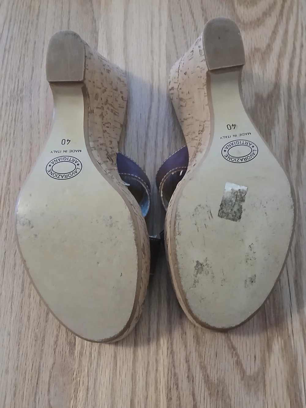Vintage Barneys New York Leather Cork Wedges Made In Italy 40